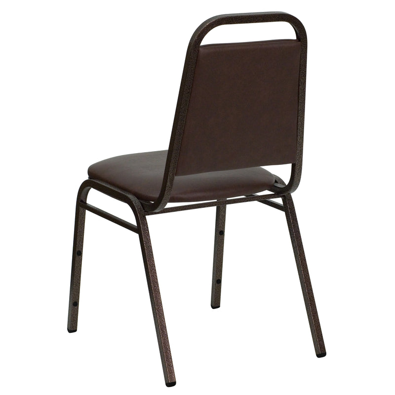 SINGLEWAVE Series Trapezoidal Back Stacking Banquet Chair in Brown Vinyl - Copper Vein Frame