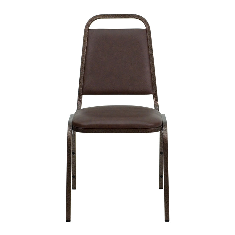 SINGLEWAVE Series Trapezoidal Back Stacking Banquet Chair in Brown Vinyl - Copper Vein Frame