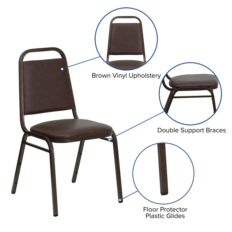 SINGLEWAVE Series Trapezoidal Back Stacking Banquet Chair in Brown Vinyl - Copper Vein Frame