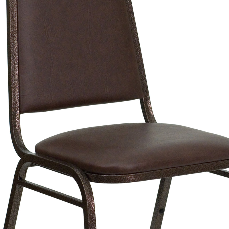 SINGLEWAVE Series Trapezoidal Back Stacking Banquet Chair in Brown Vinyl - Copper Vein Frame