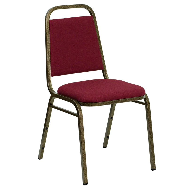 SINGLEWAVE Series Trapezoidal Back Stacking Banquet Chair in Burgundy Fabric - Gold Vein Frame