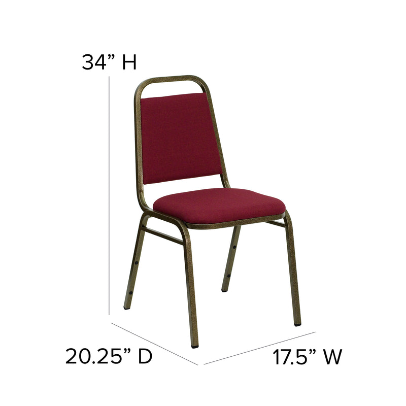 SINGLEWAVE Series Trapezoidal Back Stacking Banquet Chair in Burgundy Fabric - Gold Vein Frame