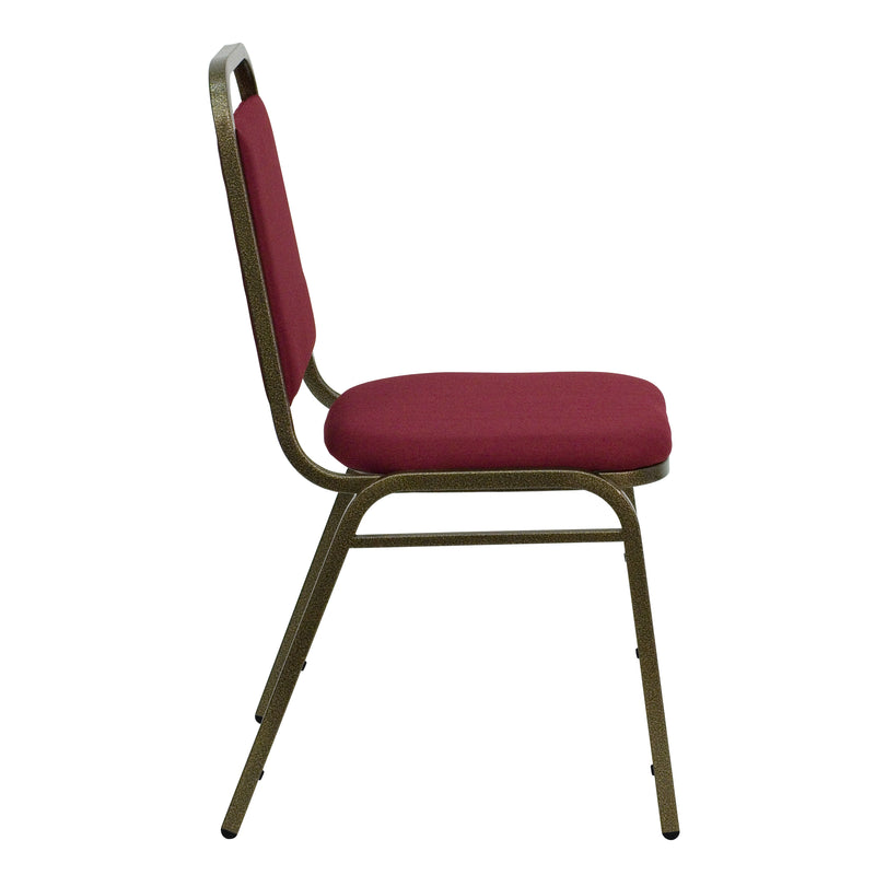 SINGLEWAVE Series Trapezoidal Back Stacking Banquet Chair in Burgundy Fabric - Gold Vein Frame