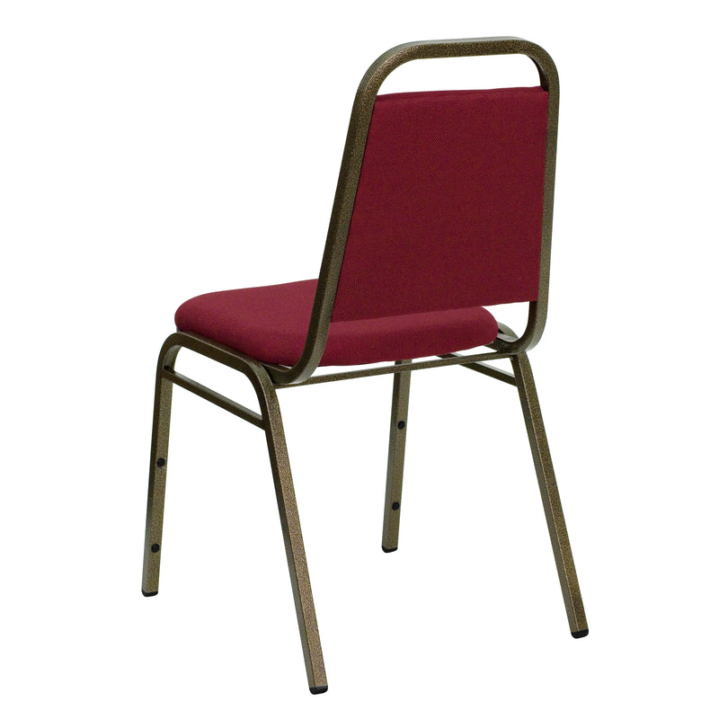 SINGLEWAVE Series Trapezoidal Back Stacking Banquet Chair in Burgundy Fabric - Gold Vein Frame