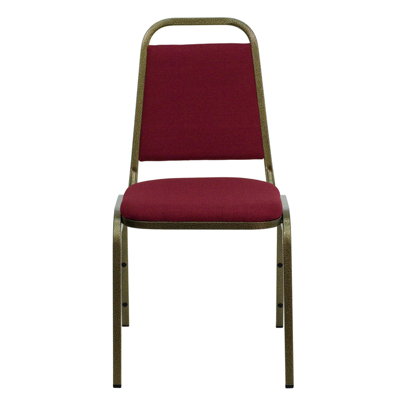 SINGLEWAVE Series Trapezoidal Back Stacking Banquet Chair in Burgundy Fabric - Gold Vein Frame