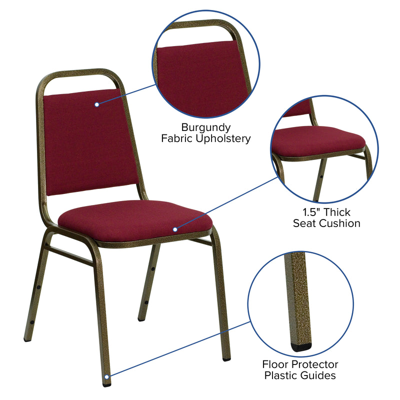 SINGLEWAVE Series Trapezoidal Back Stacking Banquet Chair in Burgundy Fabric - Gold Vein Frame