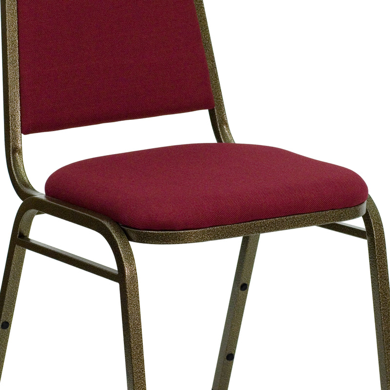 SINGLEWAVE Series Trapezoidal Back Stacking Banquet Chair in Burgundy Fabric - Gold Vein Frame