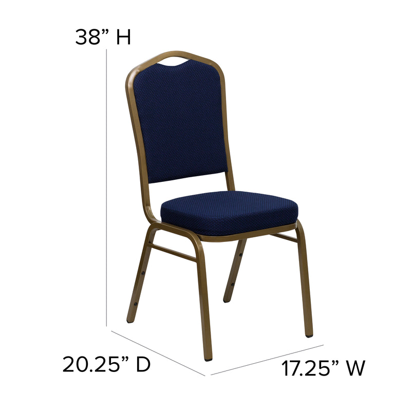 SINGLEWAVE Series Crown Back Stacking Banquet Chair in Navy Blue Patterned Fabric - Gold Frame