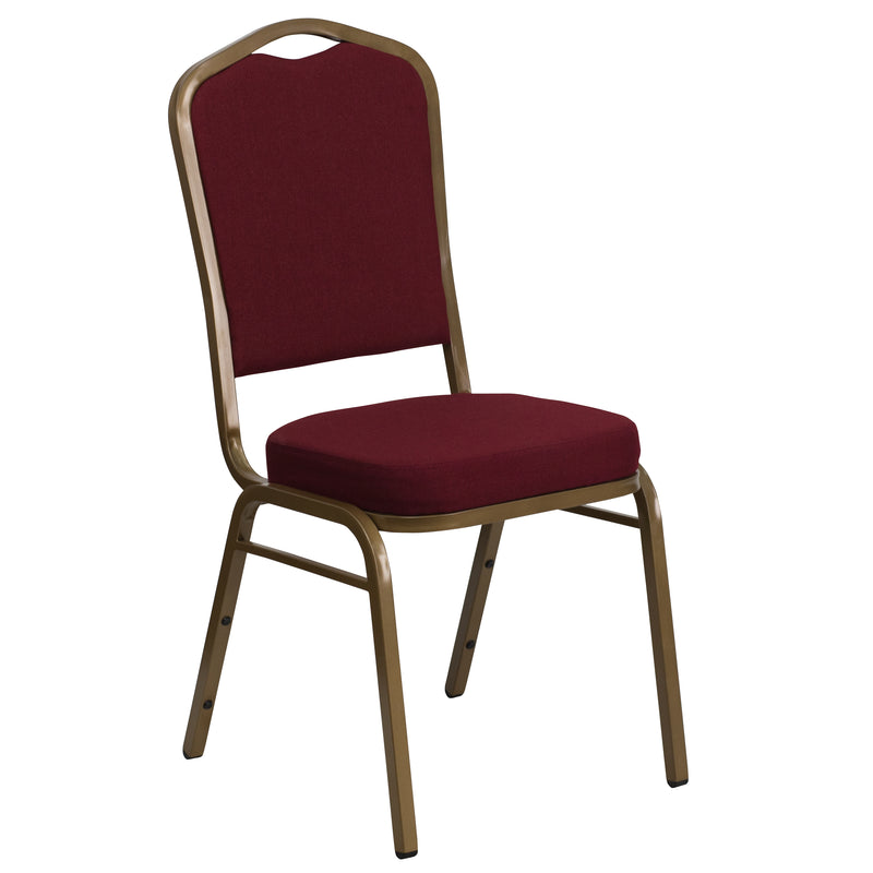 SINGLEWAVE Series Crown Back Stacking Banquet Chair in Burgundy Fabric - Gold Frame