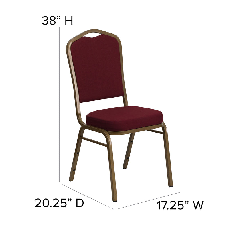 SINGLEWAVE Series Crown Back Stacking Banquet Chair in Burgundy Fabric - Gold Frame