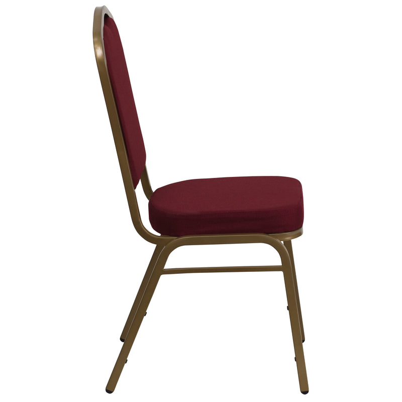 SINGLEWAVE Series Crown Back Stacking Banquet Chair in Burgundy Fabric - Gold Frame