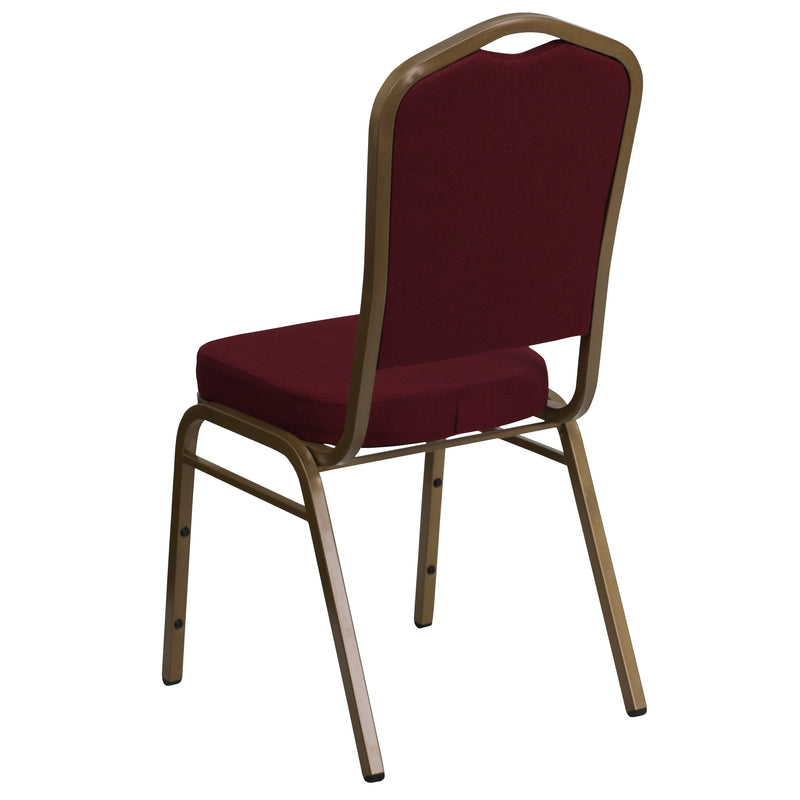 SINGLEWAVE Series Crown Back Stacking Banquet Chair in Burgundy Fabric - Gold Frame