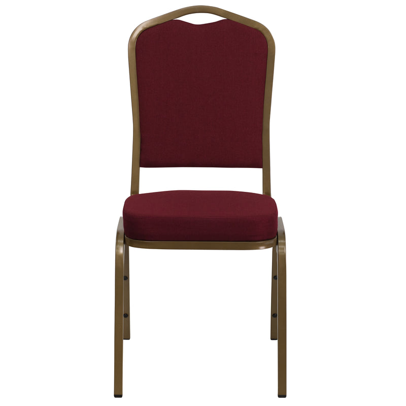 SINGLEWAVE Series Crown Back Stacking Banquet Chair in Burgundy Fabric - Gold Frame