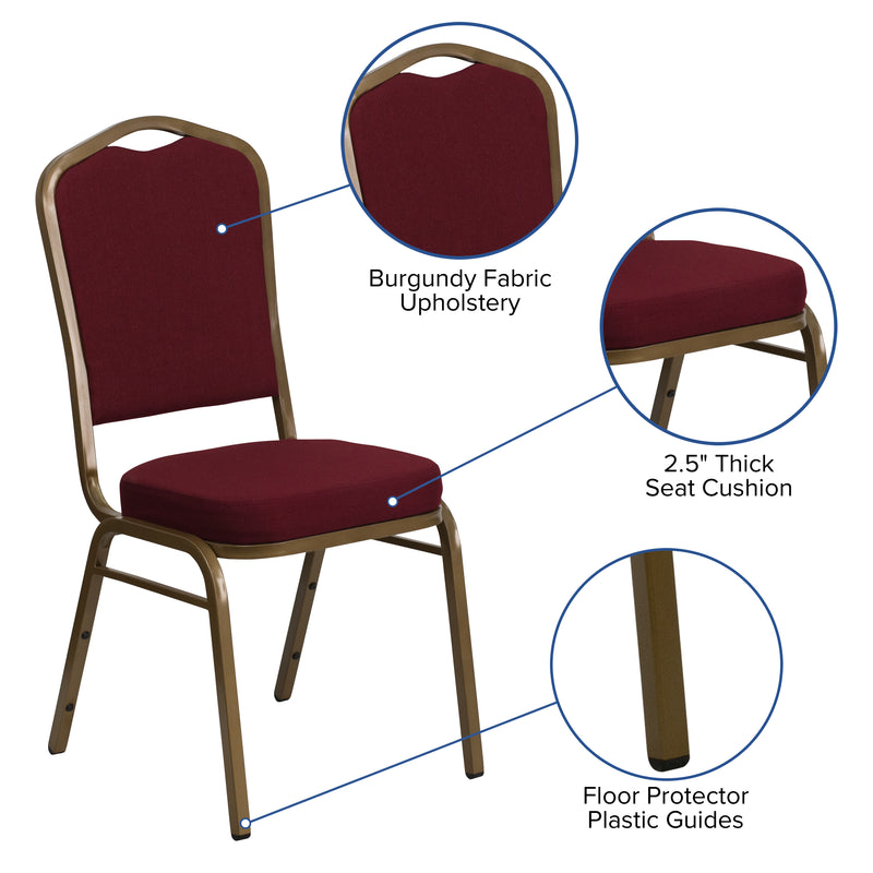 SINGLEWAVE Series Crown Back Stacking Banquet Chair in Burgundy Fabric - Gold Frame