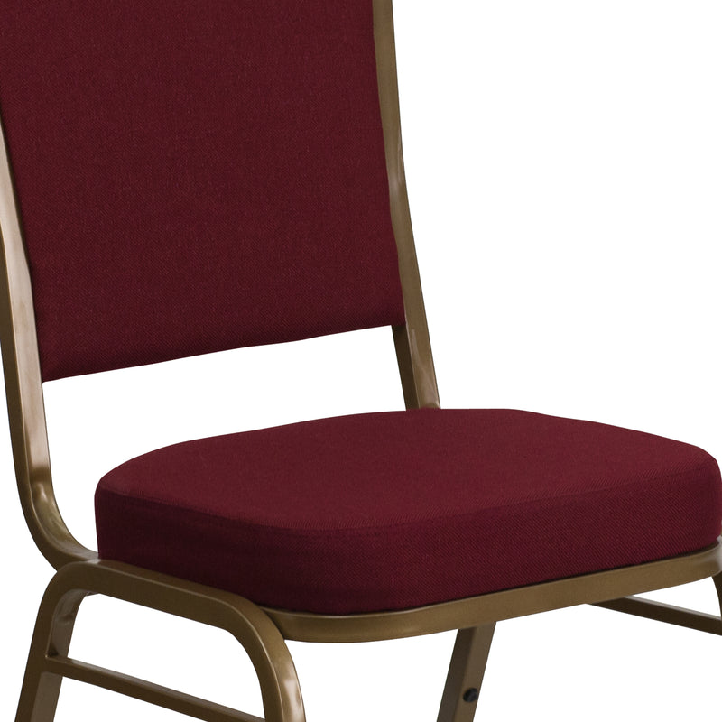 SINGLEWAVE Series Crown Back Stacking Banquet Chair in Burgundy Fabric - Gold Frame