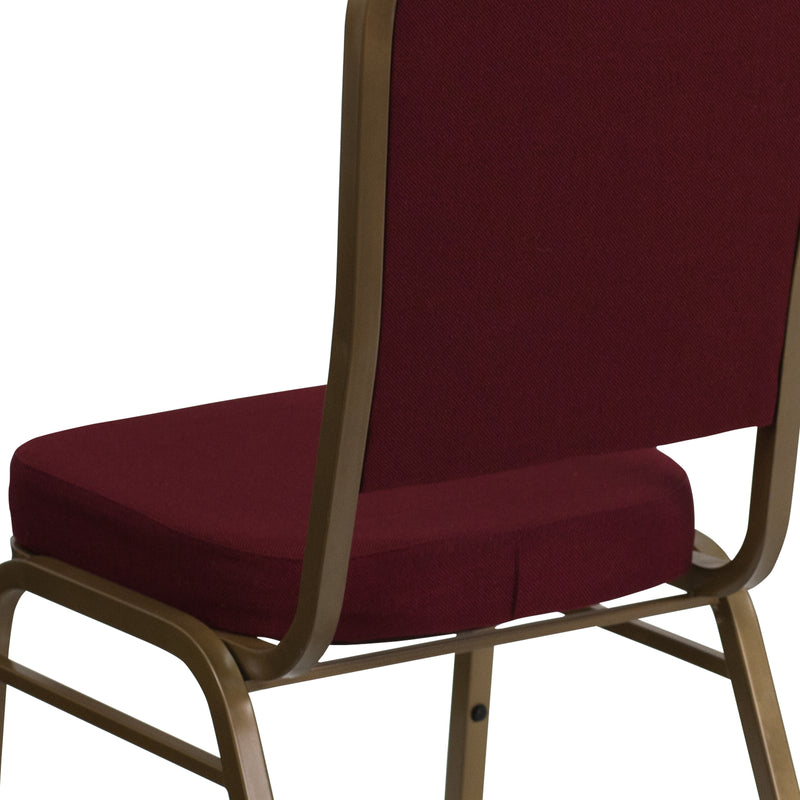 SINGLEWAVE Series Crown Back Stacking Banquet Chair in Burgundy Fabric - Gold Frame