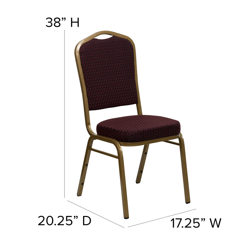 SINGLEWAVE Series Crown Back Stacking Banquet Chair in Burgundy Patterned Fabric - Gold Frame