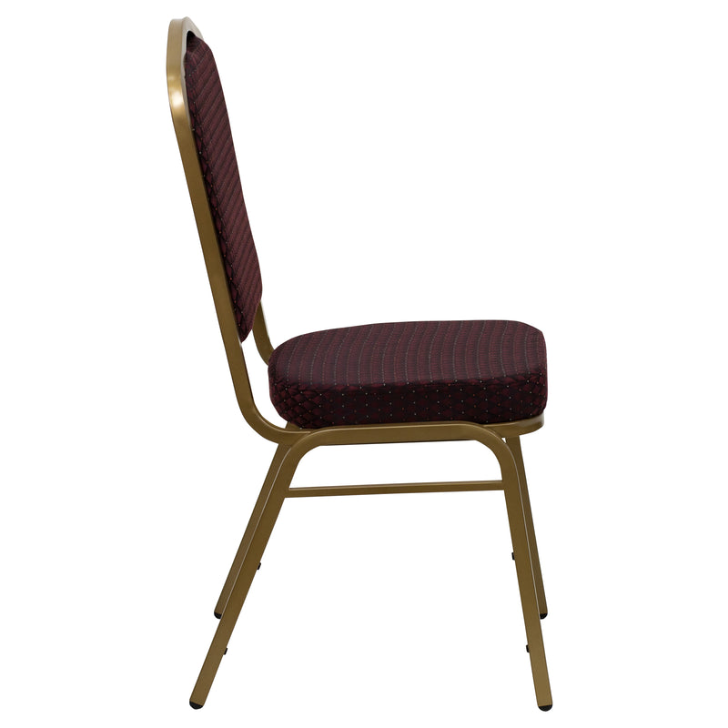 SINGLEWAVE Series Crown Back Stacking Banquet Chair in Burgundy Patterned Fabric - Gold Frame