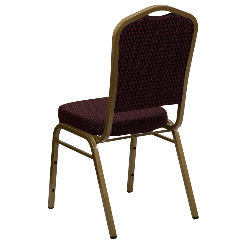 SINGLEWAVE Series Crown Back Stacking Banquet Chair in Burgundy Patterned Fabric - Gold Frame