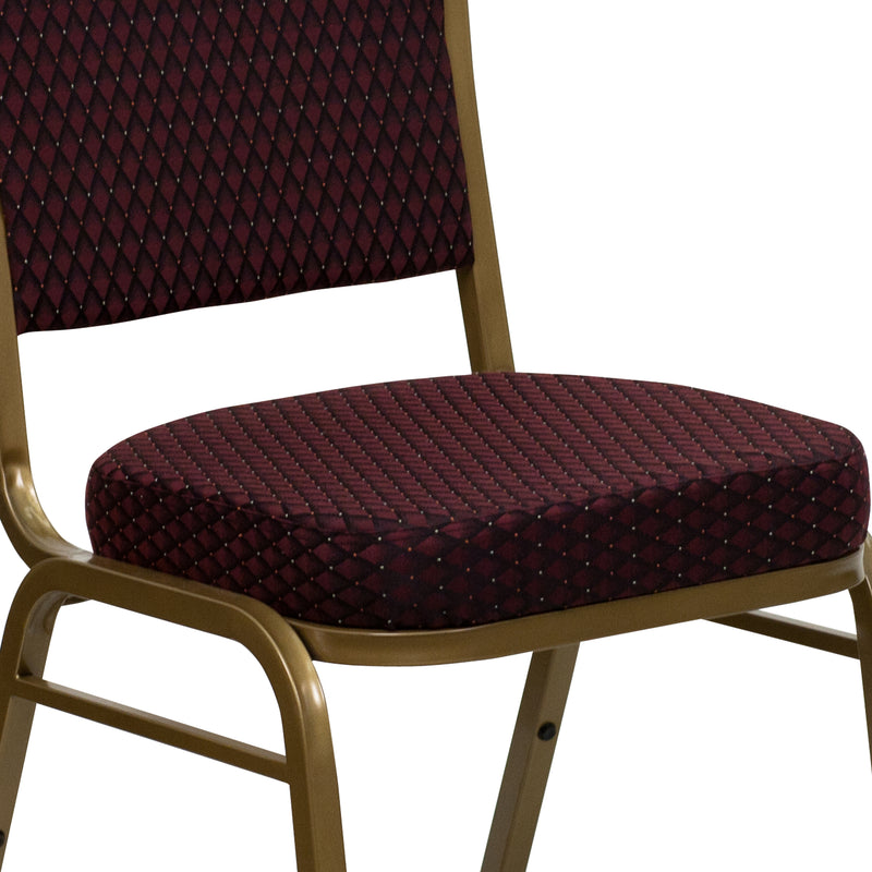 SINGLEWAVE Series Crown Back Stacking Banquet Chair in Burgundy Patterned Fabric - Gold Frame