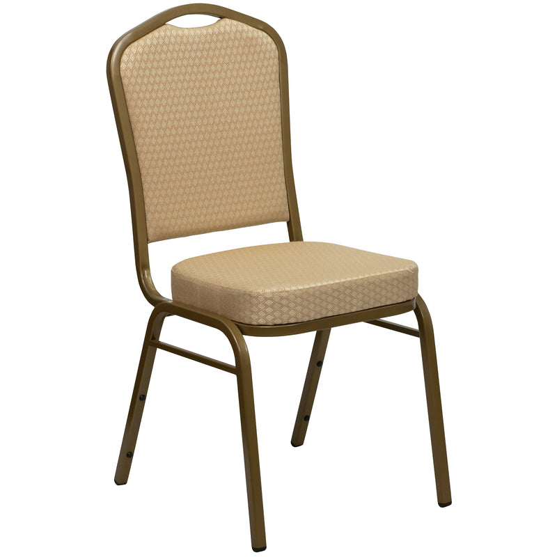 SINGLEWAVE Series Crown Back Stacking Banquet Chair in Beige Patterned Fabric - Gold Frame