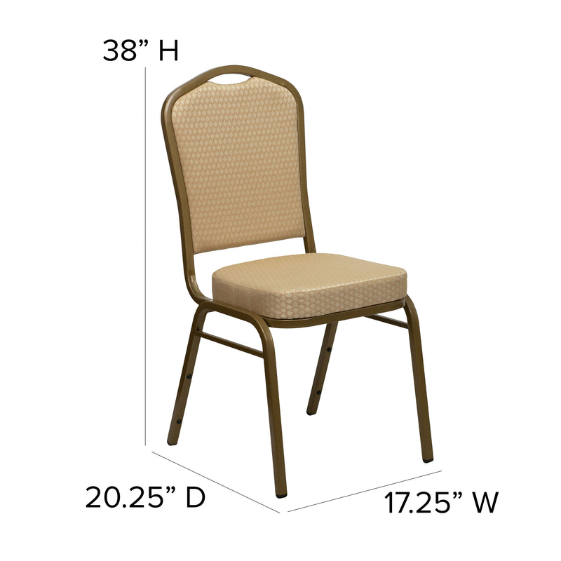 SINGLEWAVE Series Crown Back Stacking Banquet Chair in Beige Patterned Fabric - Gold Frame