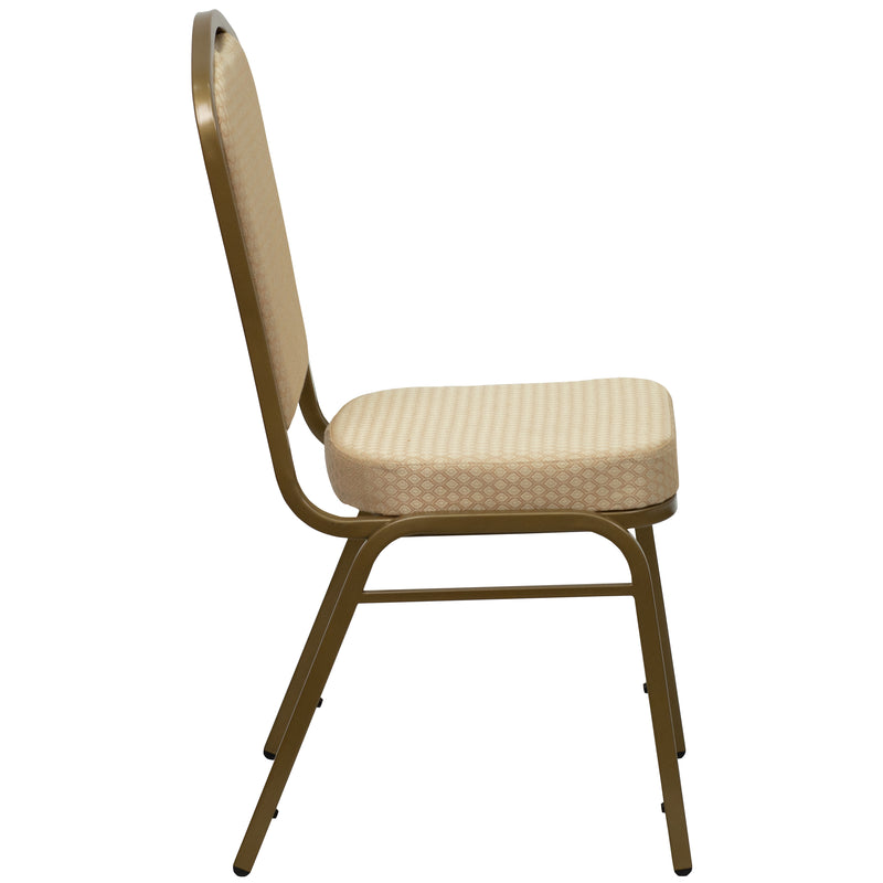 SINGLEWAVE Series Crown Back Stacking Banquet Chair in Beige Patterned Fabric - Gold Frame