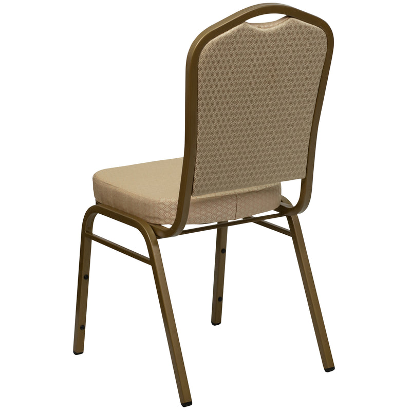 SINGLEWAVE Series Crown Back Stacking Banquet Chair in Beige Patterned Fabric - Gold Frame