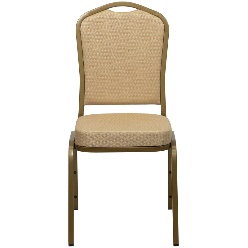 SINGLEWAVE Series Crown Back Stacking Banquet Chair in Beige Patterned Fabric - Gold Frame