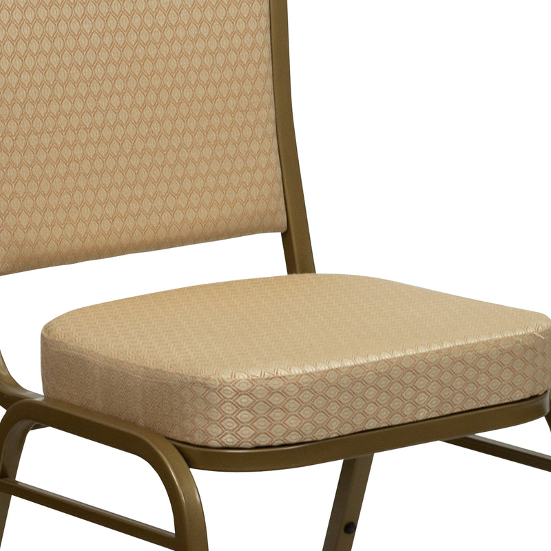 SINGLEWAVE Series Crown Back Stacking Banquet Chair in Beige Patterned Fabric - Gold Frame