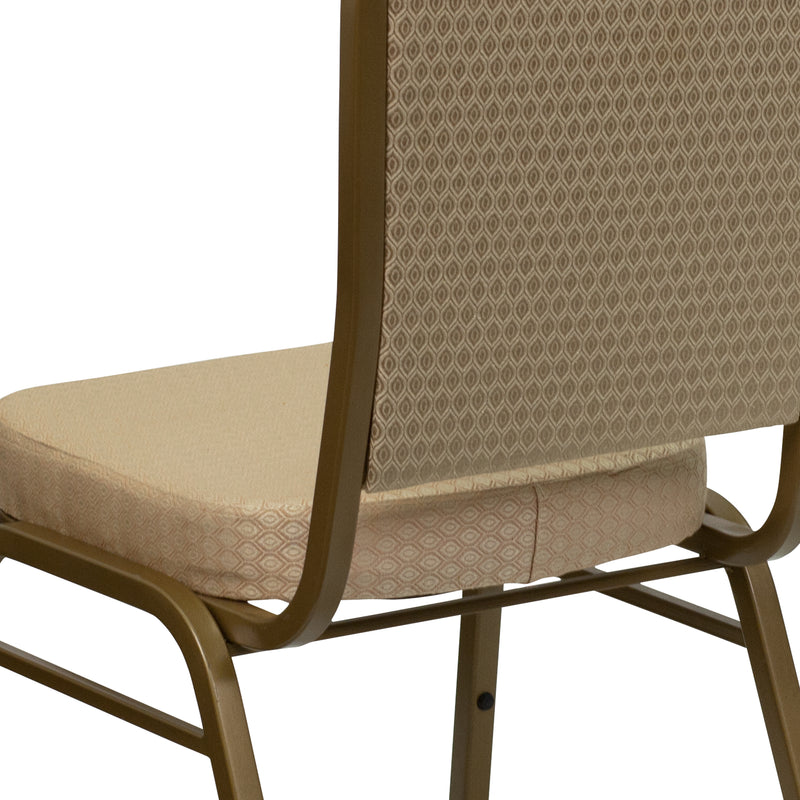 SINGLEWAVE Series Crown Back Stacking Banquet Chair in Beige Patterned Fabric - Gold Frame