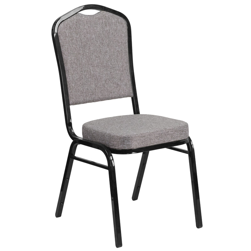 SINGLEWAVE Series Crown Back Stacking Banquet Chair in Gray Fabric - Black Frame