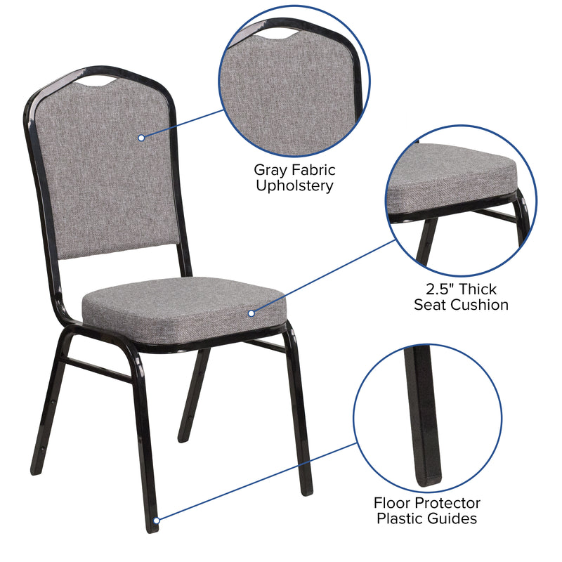 SINGLEWAVE Series Crown Back Stacking Banquet Chair in Gray Fabric - Black Frame