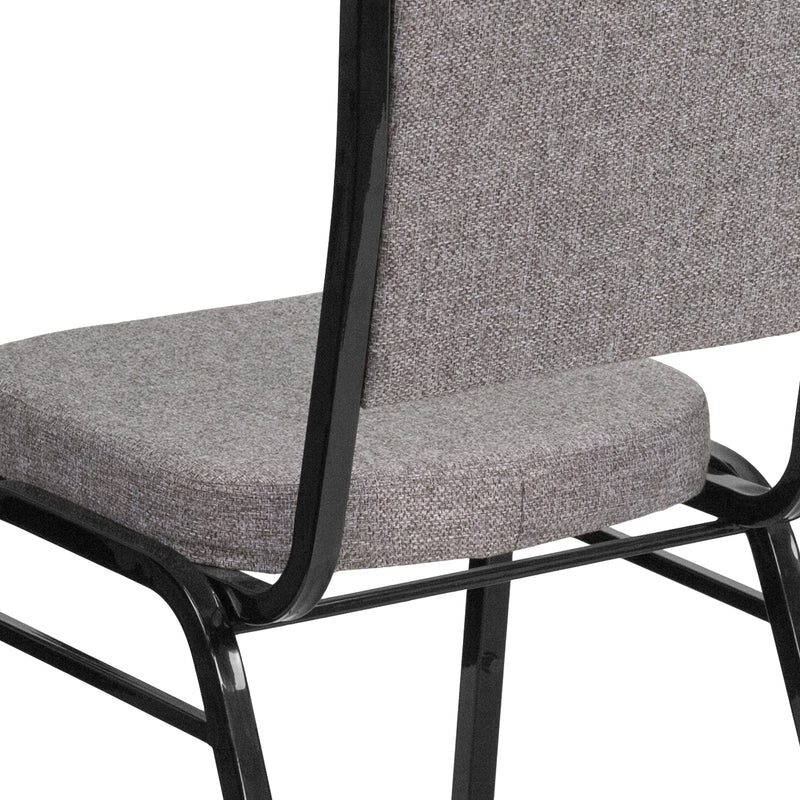 SINGLEWAVE Series Crown Back Stacking Banquet Chair in Gray Fabric - Black Frame