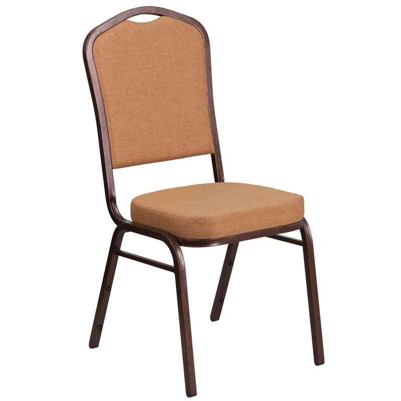 SINGLEWAVE Series Crown Back Stacking Banquet Chair in Light Brown Fabric - Copper Vein Frame