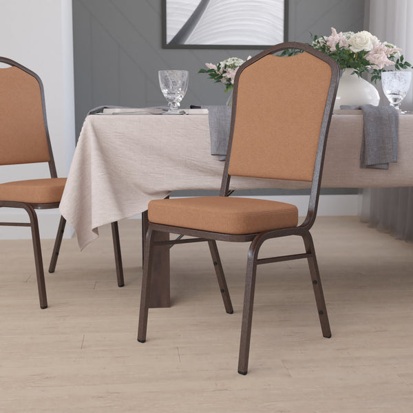 SINGLEWAVE Series Crown Back Stacking Banquet Chair in Light Brown Fabric - Copper Vein Frame