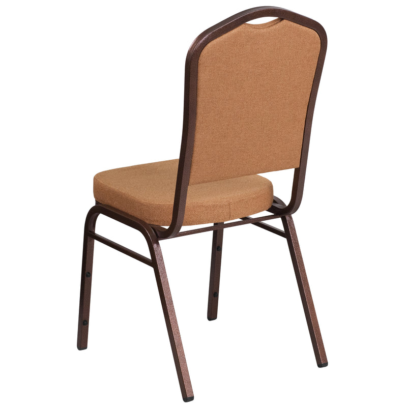 SINGLEWAVE Series Crown Back Stacking Banquet Chair in Light Brown Fabric - Copper Vein Frame