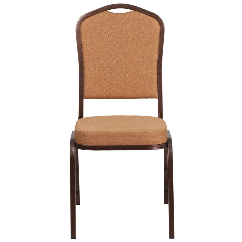 SINGLEWAVE Series Crown Back Stacking Banquet Chair in Light Brown Fabric - Copper Vein Frame