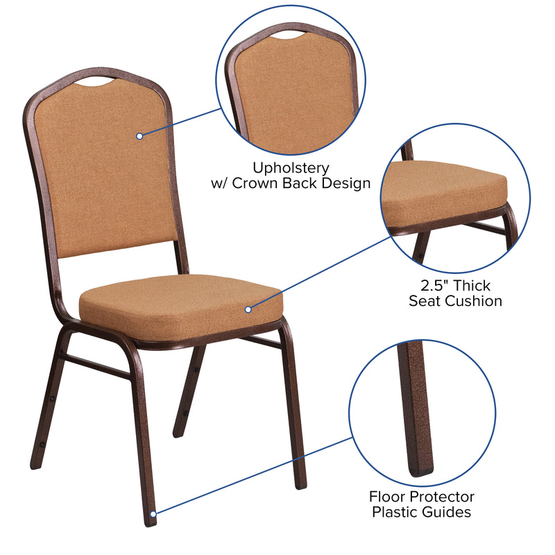 SINGLEWAVE Series Crown Back Stacking Banquet Chair in Light Brown Fabric - Copper Vein Frame