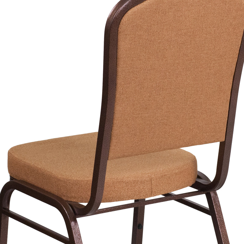 SINGLEWAVE Series Crown Back Stacking Banquet Chair in Light Brown Fabric - Copper Vein Frame