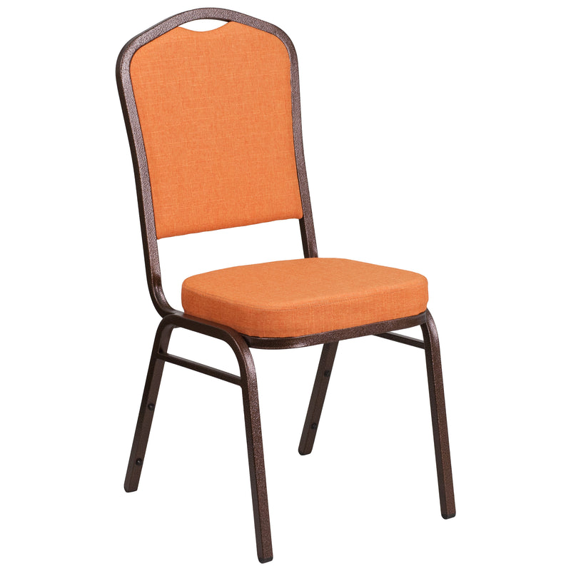 SINGLEWAVE Series Crown Back Stacking Banquet Chair in Orange Fabric - Copper Vein Frame