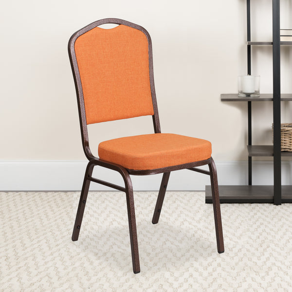 SINGLEWAVE Series Crown Back Stacking Banquet Chair in Orange Fabric - Copper Vein Frame