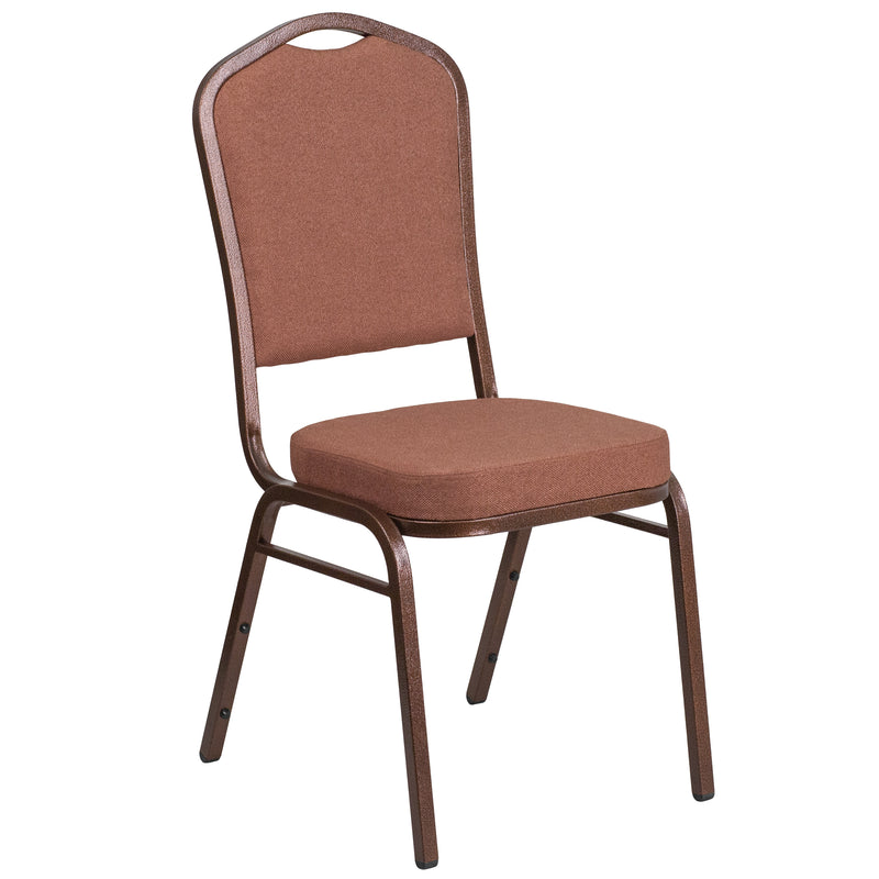 SINGLEWAVE Series Crown Back Stacking Banquet Chair in Brown Fabric - Copper Vein Frame