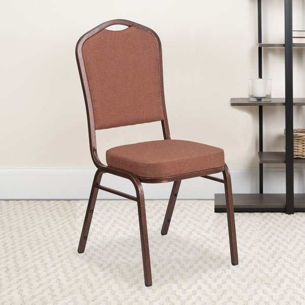 SINGLEWAVE Series Crown Back Stacking Banquet Chair in Brown Fabric - Copper Vein Frame