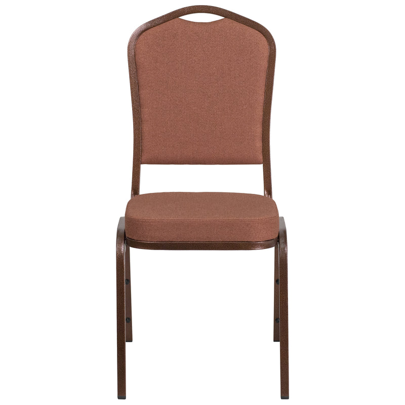 SINGLEWAVE Series Crown Back Stacking Banquet Chair in Brown Fabric - Copper Vein Frame