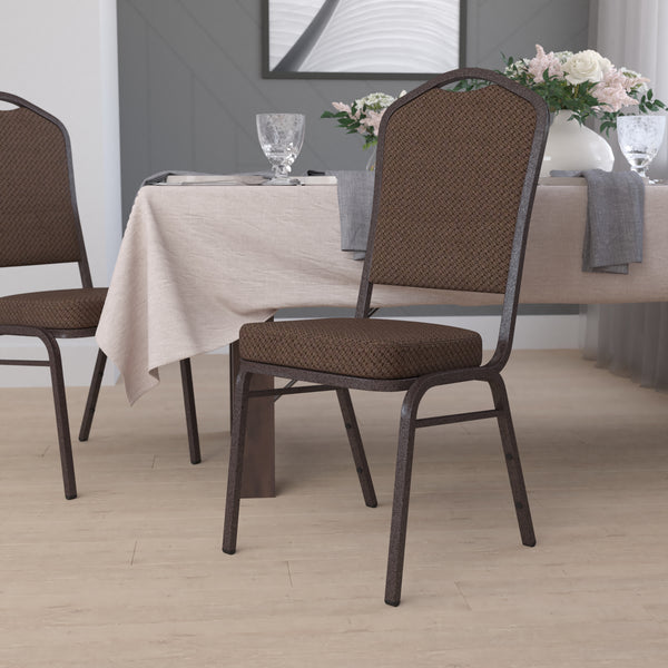 SINGLEWAVE Series Crown Back Stacking Banquet Chair in Brown Patterned Fabric - Copper Vein Frame