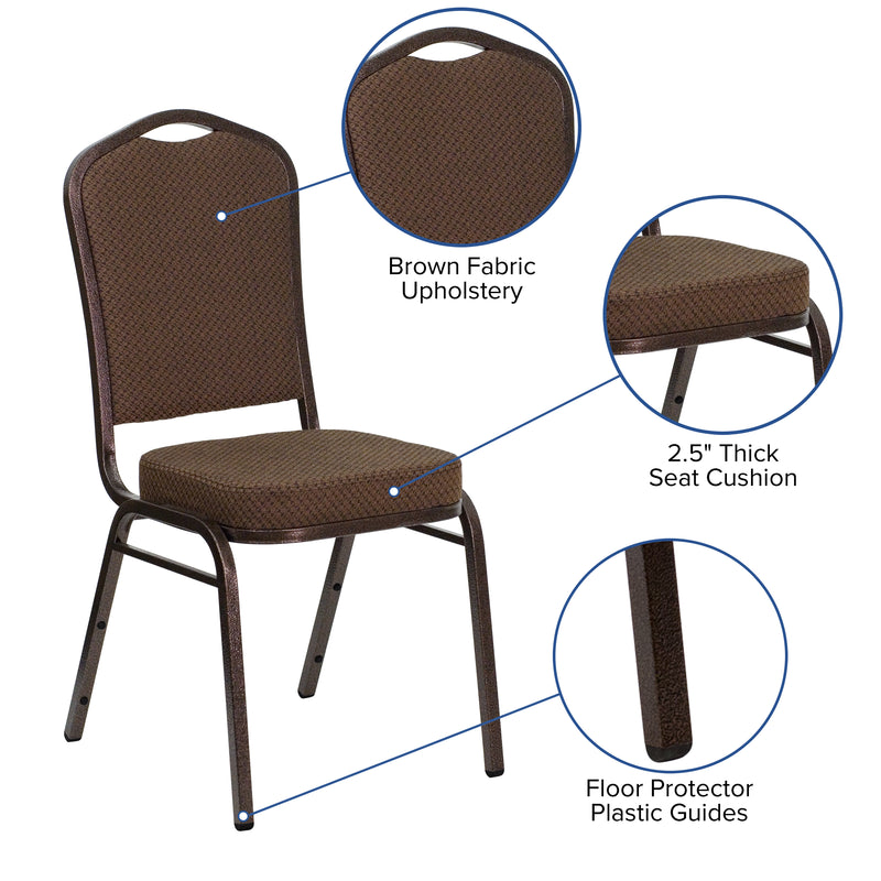 SINGLEWAVE Series Crown Back Stacking Banquet Chair in Brown Patterned Fabric - Copper Vein Frame