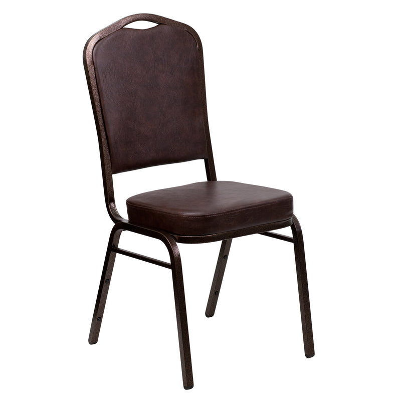 SINGLEWAVE Series Crown Back Stacking Banquet Chair in Brown Vinyl - Copper Vein Frame