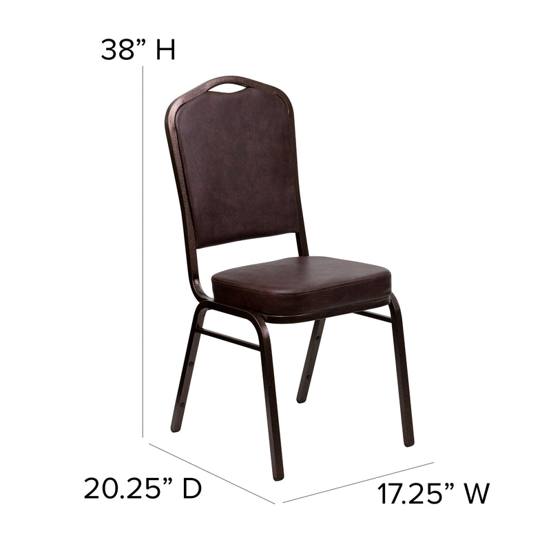 SINGLEWAVE Series Crown Back Stacking Banquet Chair in Brown Vinyl - Copper Vein Frame