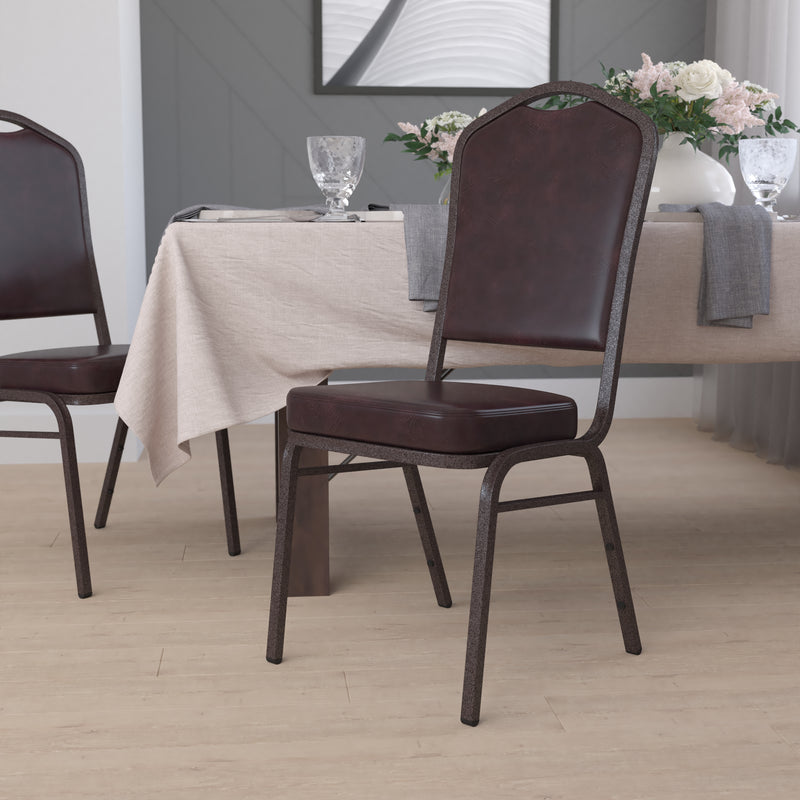 SINGLEWAVE Series Crown Back Stacking Banquet Chair in Brown Vinyl - Copper Vein Frame